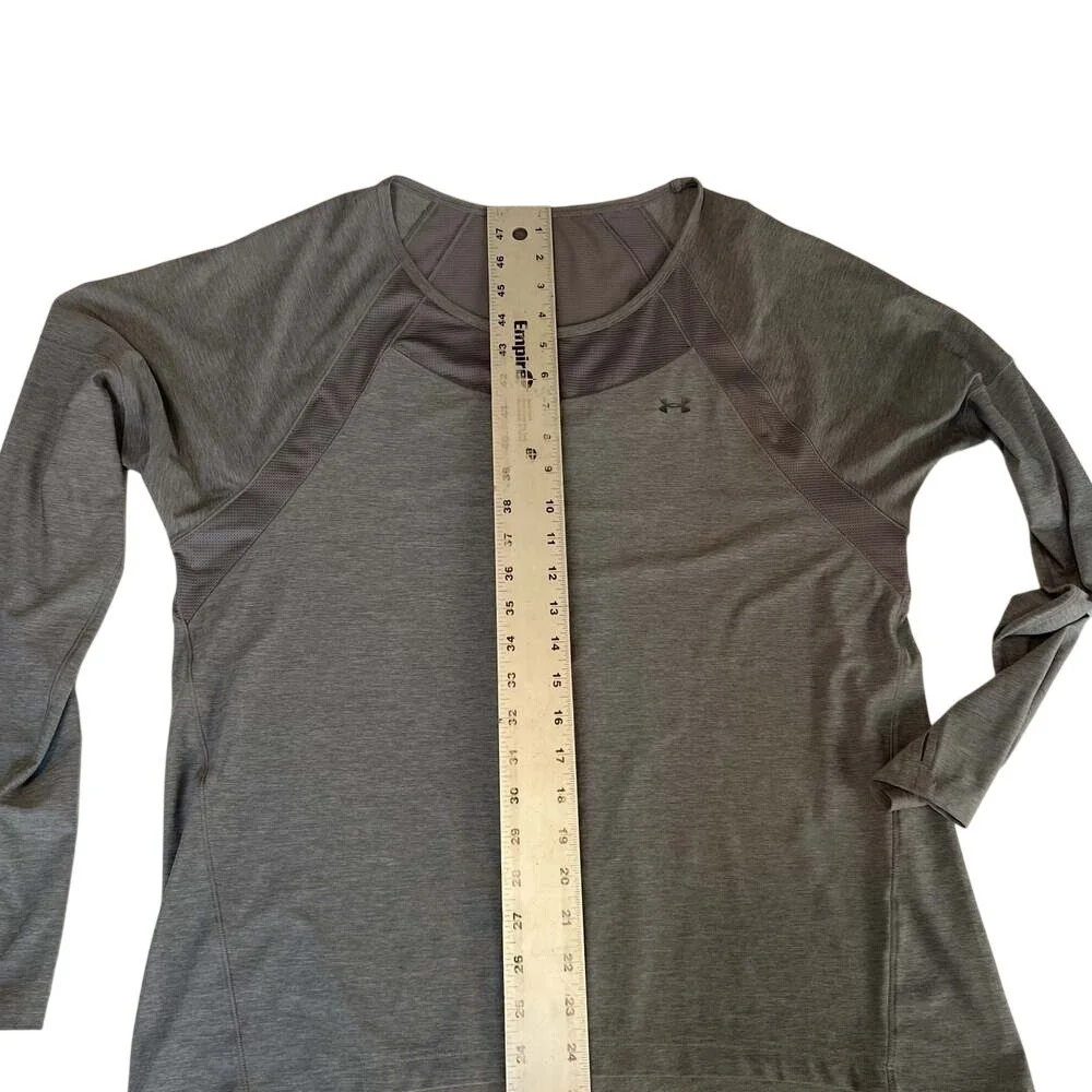 Under Armour Women's Gray Heather Long Sleeve Shirt Size L Mesh‎ Detail - Picture 6 of 10